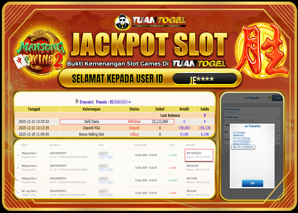TUANTOGEL JACKPOT SLOT MAHJONG WINS 2 Rp22.112.000,- LUNAS